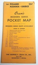 Vintage 1950&#39;s Cram&#39;s Modern Series Pocket Map Poland Albania Greece No 367 - £12.77 GBP