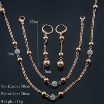 Women bead cubic zircon ball 585 rose gold color jewelry bracelet necklace earrings set thumb200