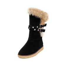  hot winter comfortable thick furry women snow boots black yellow rivets lady shoes low thumb200