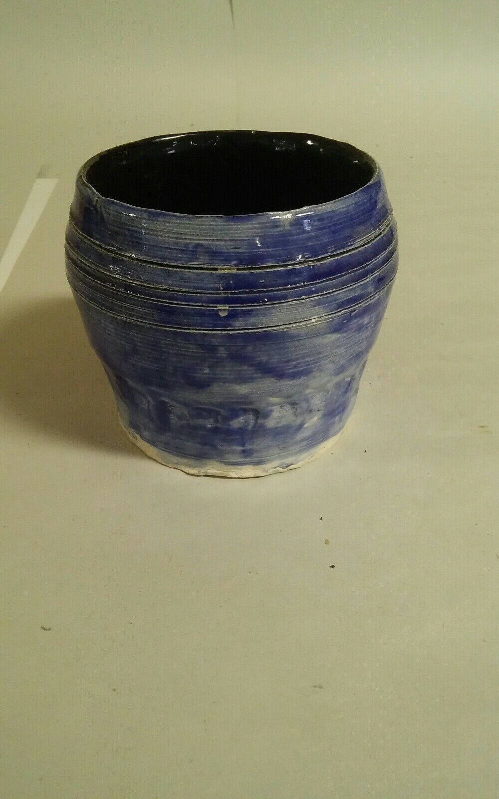 001B Funky Handmade Pottery Bowl Planter Dark Blue - $12.99
