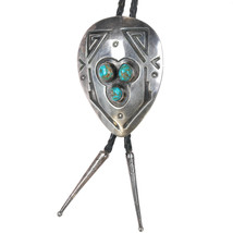 c1960 c-31 Navajo Overlay turquoise Large bolo tie sterling silver - £341.54 GBP