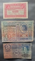Set of 3  Hungarian Koronas from 1912-1917 Osztrak Magyar Banknote - $9.49