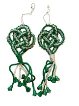Vintage 2 Swedish Love Knots Christmas Ornaments Handmade 1990’s Green White - £11.85 GBP