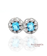14k (585) White Gold Natural Blue Topaz and Diamond Earrings - $1,178.10