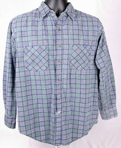 BASIC EDITIONS Flannel Shirt-M-Green Plaid-Outdoor-Long Sleeve-Button Up... - £13.29 GBP