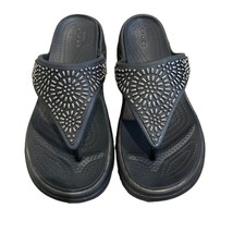 Crocs Black Monterey Diamante Wedge Thong Sandals Womens Size 8 206343 - £19.18 GBP
