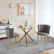 Mid-century 4-6 Person Dining Set, Glass Top, Metal Pedestal Leg - $411.99