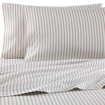 Taupe Ticking Stripe Flannel Sheet Set Twin Ivory Taupe Cabin Lodge Camp Winter - £65.45 GBP