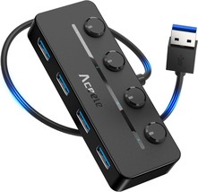 USB 3.0 Hub Splitter 4 Ports USB Data Hub with Individual LED Button On Off Swit - £17.05 GBP