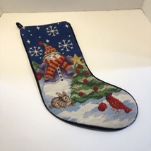 Snowman Needlepoint Christmas Stocking 18&quot; Long Rabbit Tree Cardinal - £23.64 GBP
