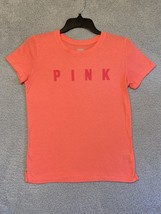 Pink Victoria&#39;s Secret Womens Sz Xs Pink Logo Print T-Shirt Guc - £7.78 GBP