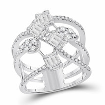 14kt White Gold Womens Baguette Diamond Cluster Strand Fashion Ring 1-1/8 Cttw - £1,280.97 GBP