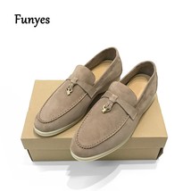 Suede Loafers Women Luxury Designer Flats Shoes High Quality Genuine Leather Sli - £110.64 GBP
