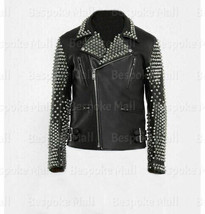New Man&#39;s Handmade Punk Black Silver Studded Brando Motorbike Leather Jacket-958 - £258.95 GBP