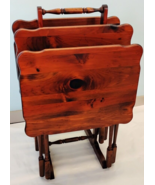 4 Ethan Allen Rustic Pine Wood Folding TV Tray Side End Tables &amp; Stand S... - €555,01 EUR