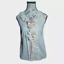 J Crew Sleeveless Peach and White Ruffle Neck Blouse Size 0 - $10.00