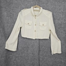 Womans Cropped Jacket NO TAGS Ivory Long Bell Sleeves, Pockets Cotton Bl... - $12.19