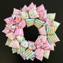 Child’s Pink Green, Blues Hello Kitty Wreath for Girls Room or Nursery - £40.19 GBP