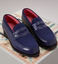 NEW Handmade black and blue leather loafers, men&#39;s loafers - £113.76 GBP