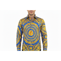 Men's AVM Crystal Shirt Medallion Medusa Cotton Slim Fit 9628-06 Royal Blue image 2