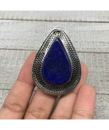 Antique Afghan Turkmen Tribal Teardrop Lapis Lazuli Kuchi Ring Boho Stat... - £7.60 GBP