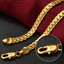 18K gold plated 20 inch Classic 6mm Full Flat Sideway chain Necklace for woman - £8.79 GBP