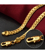 18K gold plated 20 inch Classic 6mm Full Flat Sideway chain Necklace for... - $11.00