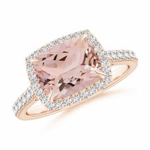 ANGARA East-West Cushion Morganite Cocktail Halo Ring for Women in 14K Gold - £2,313.16 GBP