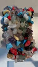 Bracelet Stretch Raw Polished Stone Chips Multi-Co0lored Fits 8&quot; Wrist or Less - £11.25 GBP