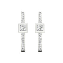 10K White Gold 1/3ct TDW Princess Center Diamond Hoop Earrings - £367.23 GBP