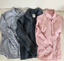 LOT Gap Boys SMALL 2 Long Sleeve Button Down Shirts 1 Cardigan Sweater Blue Pink - £23.58 GBP