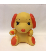 Vintage 1970s rubber dog squeak toy yellow and orange plastic Hong Kong - £3.90 GBP