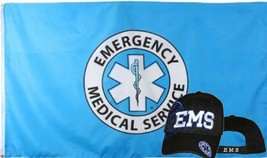 AES Wholesale Combo 3x5 Emergency Medical Service Flag &amp; EMS Black Shadow Hat Ca - £8.92 GBP