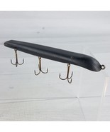 Vintage Handmade Wood 6&quot; Fishing Lure Triple Treble Hook Black w/ Silver... - $19.39