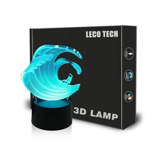 Surfing Night Light Table Bedside Lamp 3D Illusion Remote Control 16 Colors Chan - £41.55 GBP