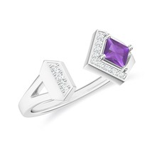 Kicky and Perky 925 Sterling Silver Amethyst and Moissanite Chevron Ring... - $1,233.55 MXN