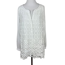 Tempo Paris Blouse Top Womens Medium White Crochet V-Neck Long Sleeve Se... - £19.53 GBP
