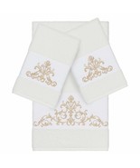 Authentic Hotel and Spa White Turkish Cotton Scrollwork Embroidered 3 Piece - £61.58 GBP