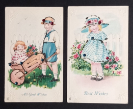 Children Wheelbarrow Mica &amp; Sequin Jewel Adorned Postcard JPNY c1910s (2 Cards) - $14.99