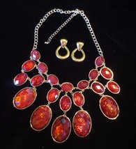 Vintage 1970&#39;s Runway Statement Necklace Carnelian color with Earrings - £19.93 GBP