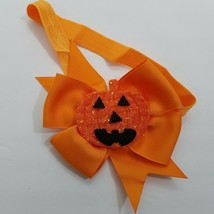 Halloween Jack Lantern Toddler Infant Hair Bow Orange And Black headband elastic - £7.96 GBP
