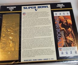 Super Bowl V 22kt Gold Ticket Stub NFL Baltimore Colts Vs Dallas Cowboys  - $63.45