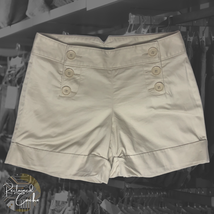 Express Women Tan Khaki Stretch Waist Front Buttons Cuffed Shortie Shorts Size 0 - £19.81 GBP