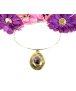 PURPLE FOILED OVAL GEM Pendant Vintage NECKLACE Round Goldtone Ring Chok... - $26.88 CAD