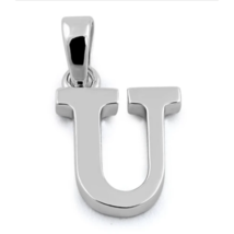 Block Letter Initial U Pendant Necklace Solid 925 Sterling Silver - £13.42 GBP