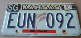 Vintage Kansas Trailer License Plate Eun 092 Sedgwick County Exp: Dec 91 - £8.46 GBP