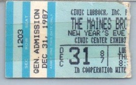 Vintage Maines Brothers Ticket Stub Décembre 31 1987 Lubbock Texas - £26.70 GBP