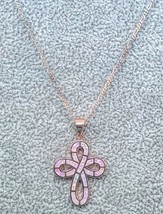 Rose Gold Plated Opal Cross .925 Sterling Silver Pendant Necklace - $558.60 MXN - $633.08 MXN