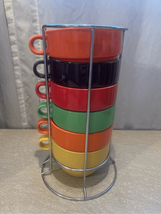 World Market Jumbo Stacking Soup Mug Cup Lg 18.5 Oz Ceramic Set of 6 Mul... - $43.56