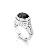 925 Silver Filigree Bezel Set Onyx and Moissanite Side Stone Mens Ring J... - $109.74 CAD